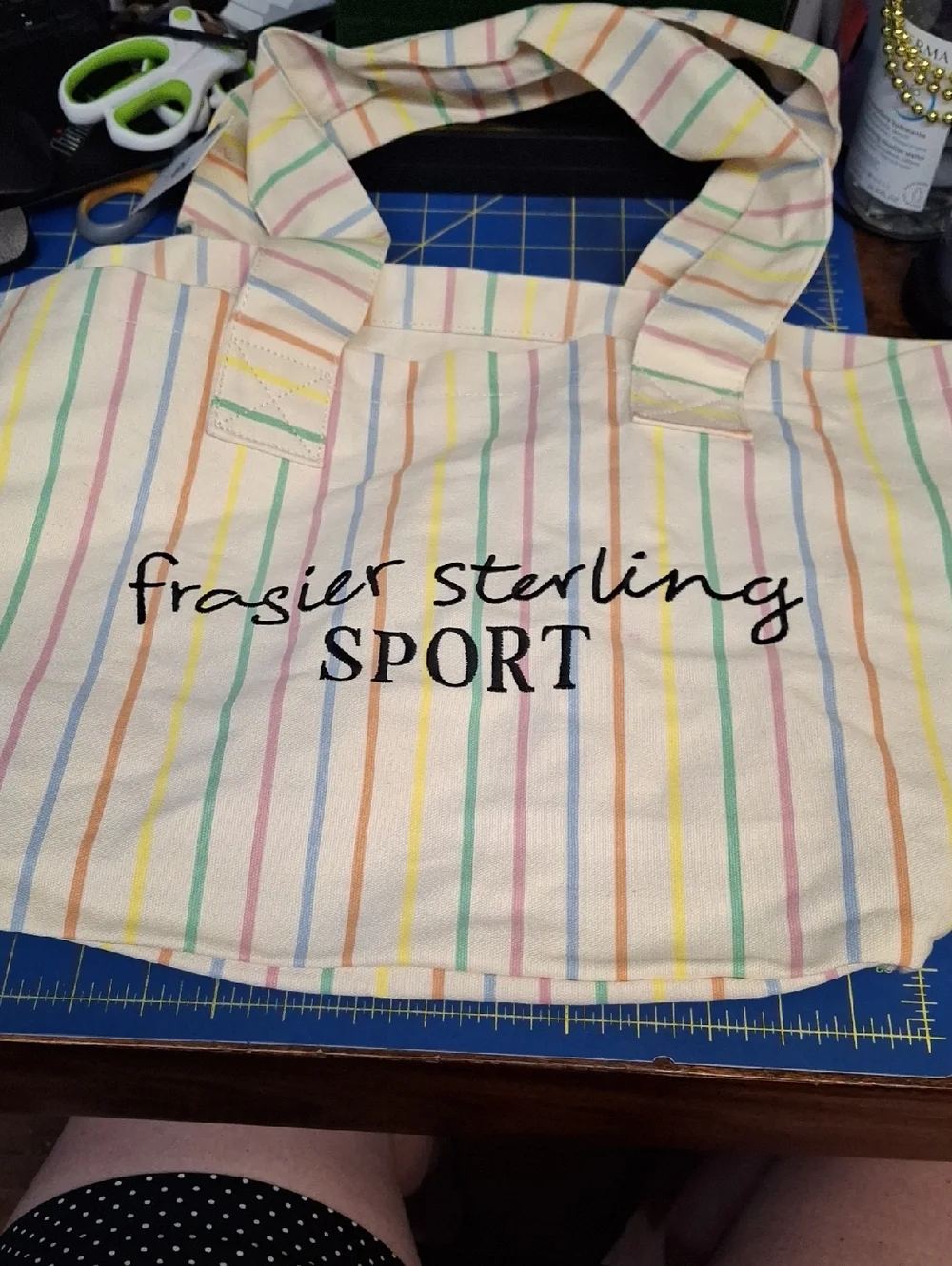 Frasier Sterling Sport Striped Canvas Tote - Pastel Multicolor New 13x9x13 - Picture 1 of 2